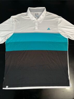 adidas Men’s White Teal and Black Striped climal cool XL Performance Polo